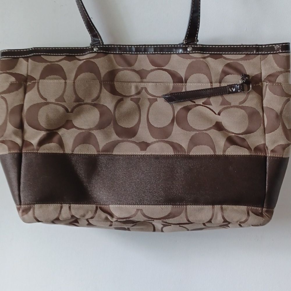 Coach Brown and Tan Signature Tote Bag - Picture 4 of 6